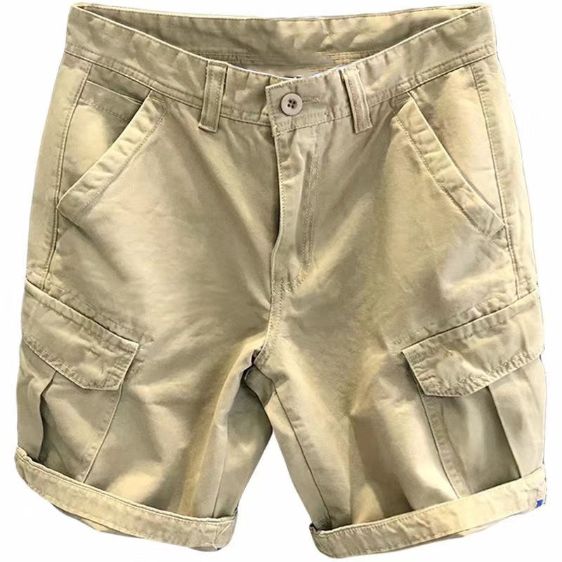 Men's Retro Straight Leg Cargo Pants Multi Pocket Summer Five Point Loose Casual Shorts Youth Bottoms_viptrois.com