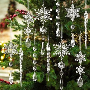 Wholesale Cross-border Amazon Transparent Christmas Snowflake Pendant Decorative Snowflake and Icicle Christmas Tree Bead Pendant