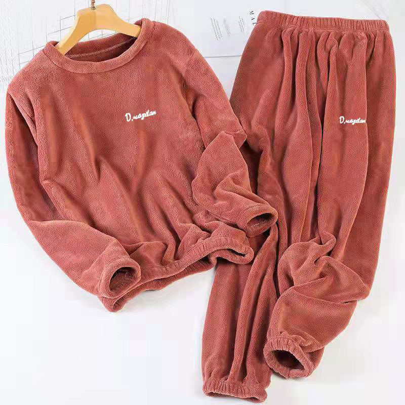 2024 Fairy Warm Set Coral Velvet Home Clothes Plus Velvet Thickened Pajamas Loose Can Be Worn Outside