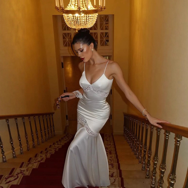 solid color elegant long lace evening dress