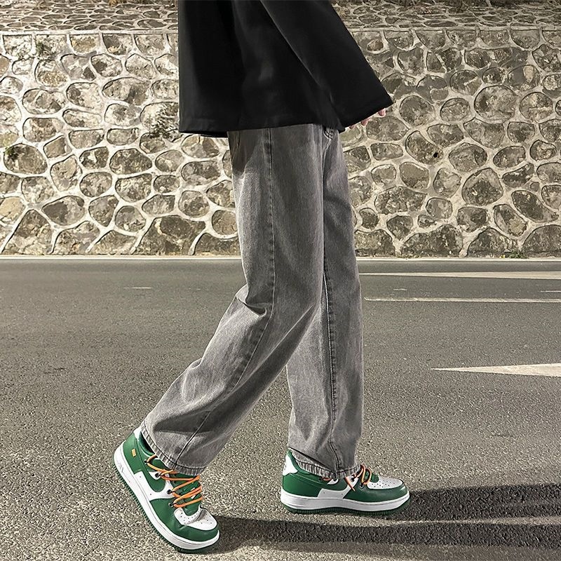 2025烟灰色牛仔裤男宽松阔腿裤子男士春秋季港风潮牌水洗直筒长裤