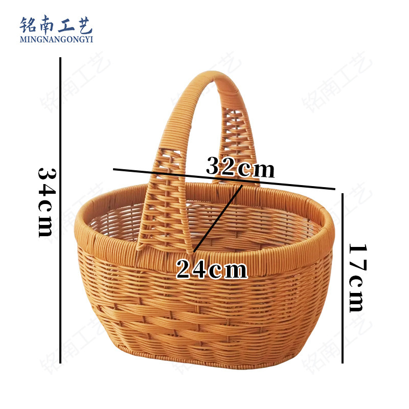 手工手提篮大号编织购物篮户外郊游野餐收纳果蔬杂物菜篮便携手提|undefined