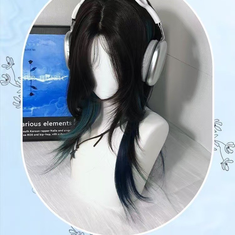 Teintado azul-verde de cola de lobo natural diaria de alto nivel de cabello medio largo personalidad de encaje de frente fresco