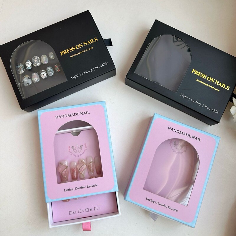 Premium Thickened Wearable Nail Gift Packaging Box in Stock with Window and Pull-Out Design for Nail Display and Storage, Customizable Logo Premium Thickened Wearable Nail Gift Packaging Box in Stock with Window and Pull-Out Design for Nail Display and Storage, Customizable Logo