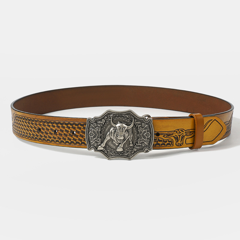Men's Genuine Leather Belt Vintage Style Western Denim Belt_voghion.com