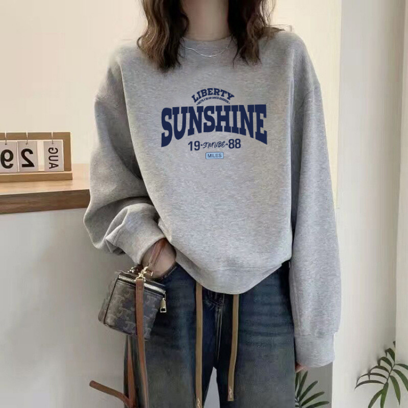 高端卫衣女新款春秋冬季加绒时尚圆领宽松短款百搭套头长袖外套女|undefined