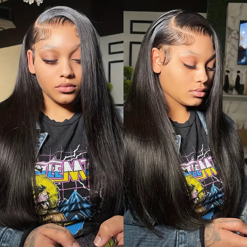 European and American Front Lace Wig Hd 13X4 Lace Human Hair Transparent High-Definition Fluffy Natural Full Head Wig
