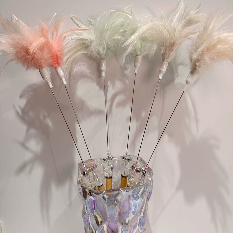 Смешная игрушка для кошек Макарон цвет перьев ручной работы деревянная ручка дразнящая кошачья палка Фея