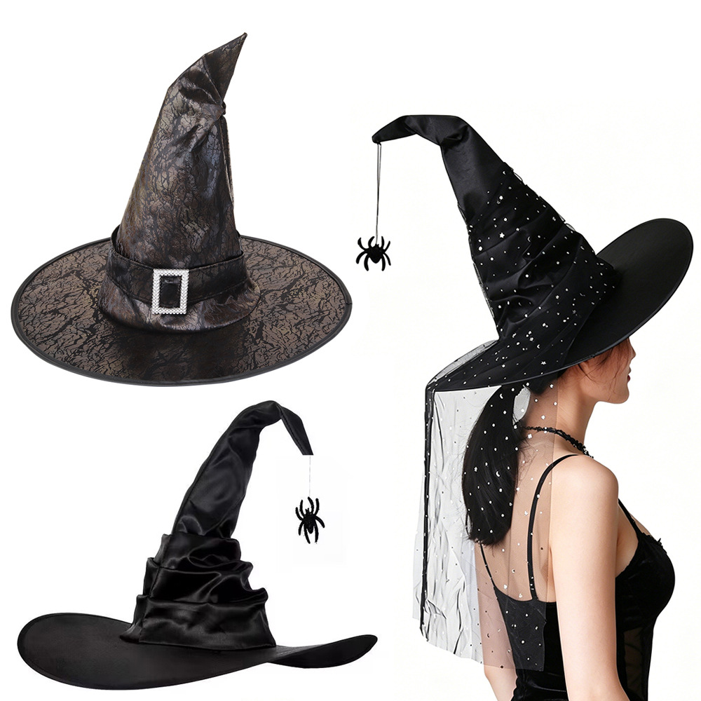 Cross-border nuevo Halloween plegado sombrero de bruja sombrero de bruja fiesta fiesta vestido sombrero de bruja con bordas negras image 1