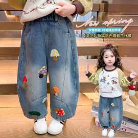 女童裤子春秋款2026新款儿童洋气弯刀阔腿裤中小童春季韩版牛仔裤