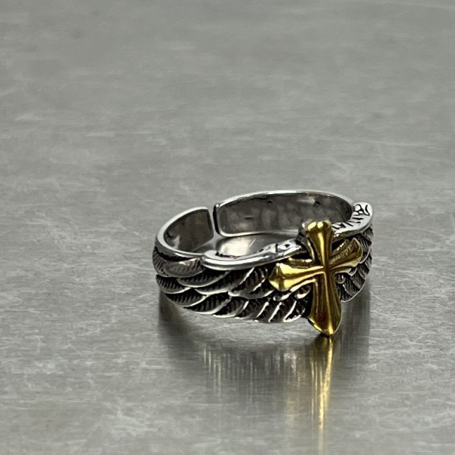 Anelli impilabili da uomo, ala vintage placcata in argento per uomo, anello per indice alla moda hip-hop con croce singola e stella, anello impilabile_voghion.com