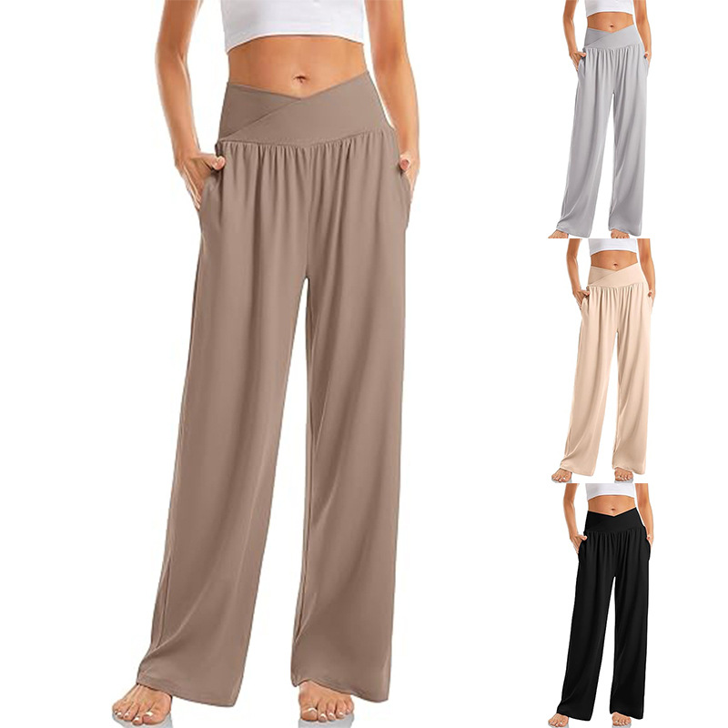 Cross-Border European and American Amazon Women's Clothing Cross-Over Wide-Leg Casual Loose Yoga Sports Home Wear Flowy Long Pants High Waist