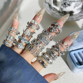 钱币闺戒指镶戴指环女跨境复古简约叠个性定精致奢拉丝潮古拉微轻