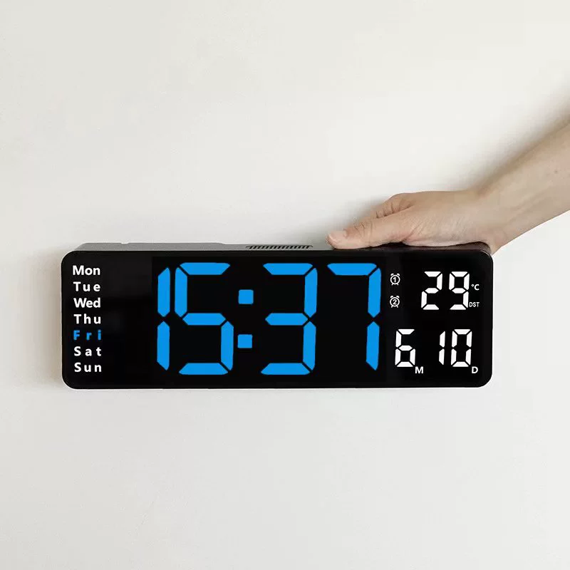 LED Wall Clock 6626, 16-inch Large Screen, Temperature & Alarm, Nordic Minimal