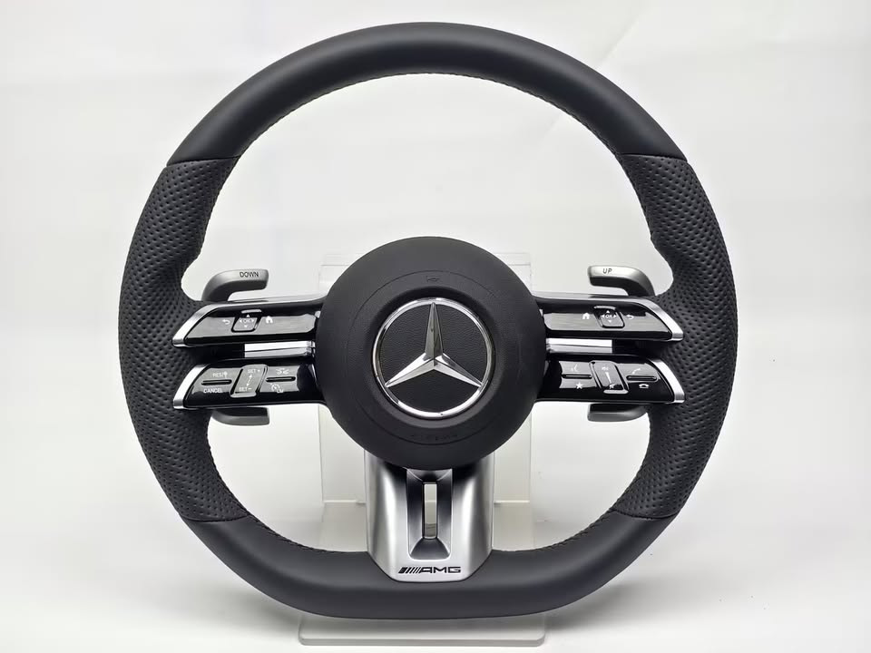 Suitable for Mercedes-Benz Old-To-New Amg Steering Wheel, Off-White Perforated Leather, Dragonfly-Style Multi-Function Buttons, None