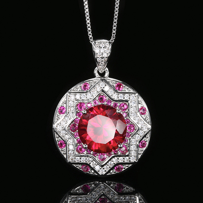 2025 nuevo estilo Zhuang Shengsheng joyería fondo de cobre chapado en oro simulación corindón rojo temperamento redondo traje de lujo ligero mujer 10-8mm