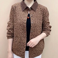 秋の新作中年ママ向けゆったりおしゃれジャケット、襟付きジャケット、万能で着痩せ効果のある、若々しいスタイルのトップス