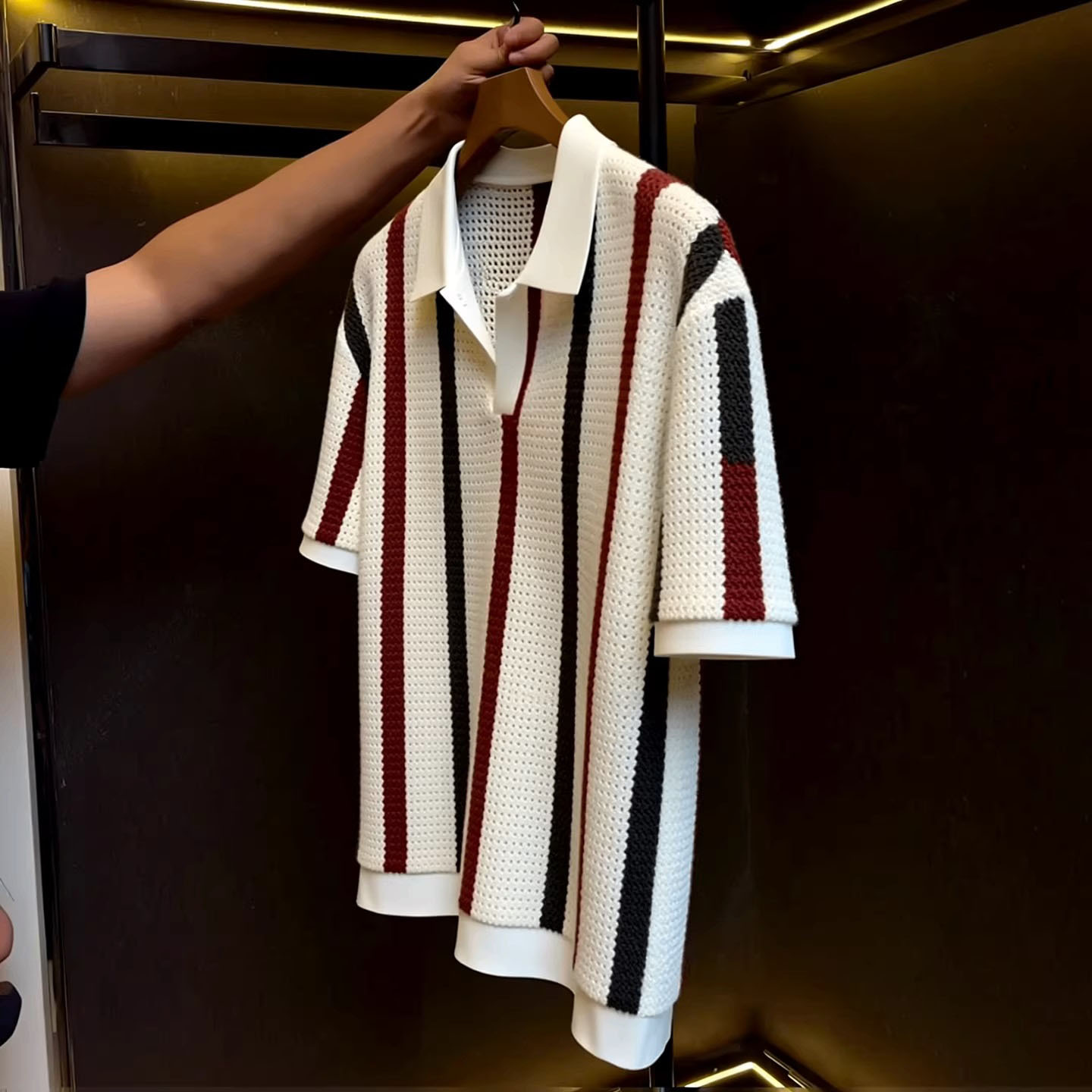 Polo camiseta de punto camiseta de manga corta camiseta hombre gaviota cuello V rayas viejas líneas de viento de verano fábrica transfronteriza al por mayor