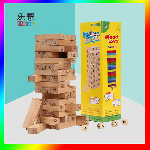 48 building blocks stacked high for babies and children balanced layered Jenga wood 54 pieces assembled wooden toys cross-border wholesale