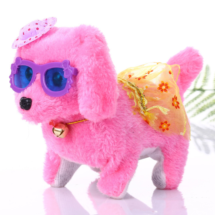 新款毛绒狗花斑戴眼镜帽子会叫发亮前进倒退电动儿童玩具地摊批发