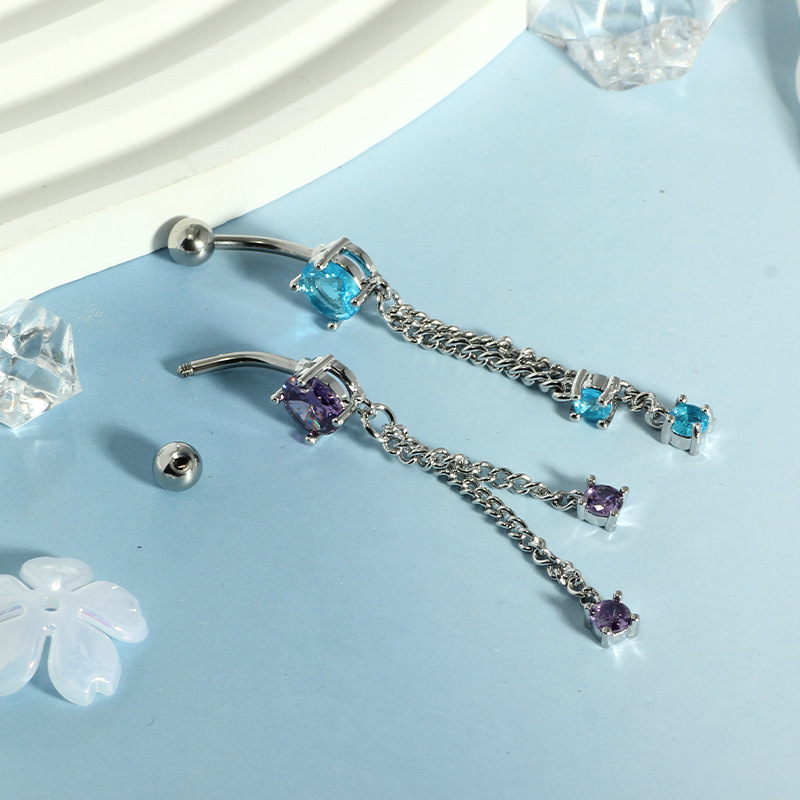 Fashion Purple Chain Belly Button Ring Micro-Inlaid Gold Zircon Navel Ring Body Piercing Jewelry detail image 8
