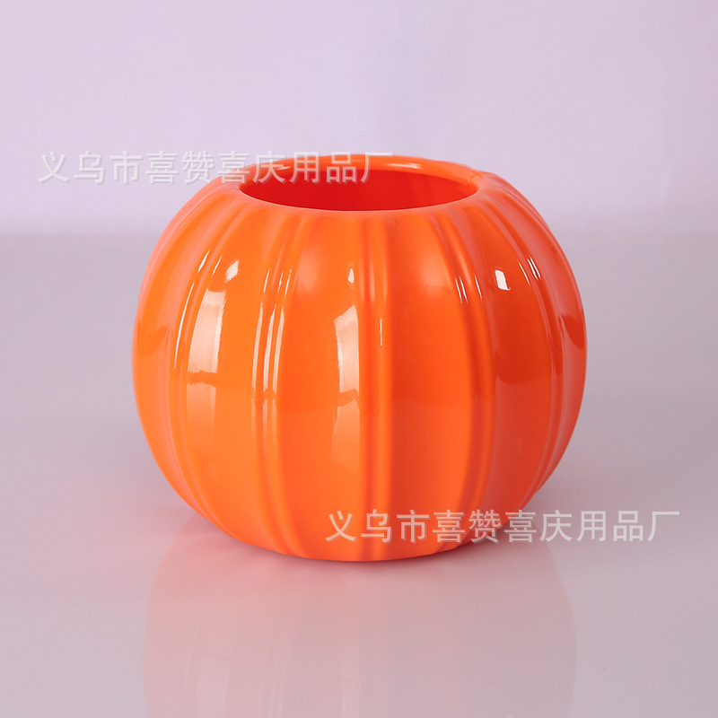 Factory wholesale creative plastic flower pot imitation pumpkin shape decorative vase festive dress PS new material two and a half stitching Factory wholesale creative plastic flower pot imitation pumpkin shape decorative vase festive dress PS new material two and a half stitching