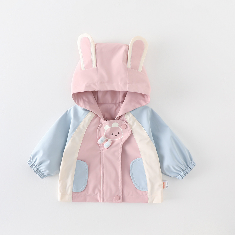 Girls' Spring and Autumn Style Color Block Long-Eared Rabbit Jacket 2025 New Children's Baby Girl Autumn Children's Jacket