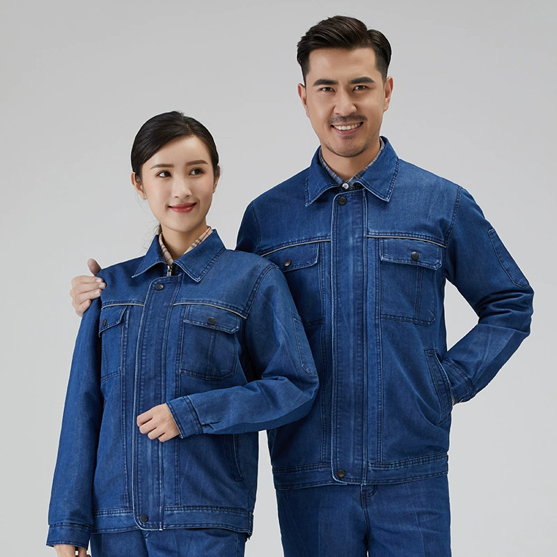 Двухслойная утолщенная джинсовая рабочая одежда State Grid, мужской костюм для сварки, электрик из чесаного хлопка, источник питания на весну и осень