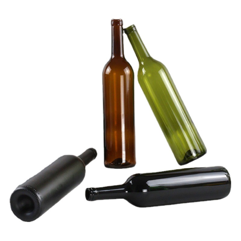 Fábrica al por mayor botella de vino tinto botella vacía 750ml botella de vino extranjero botella de vino tinto de vidrio verde oscuro botella de vino de elaboración propia sub-embalaje