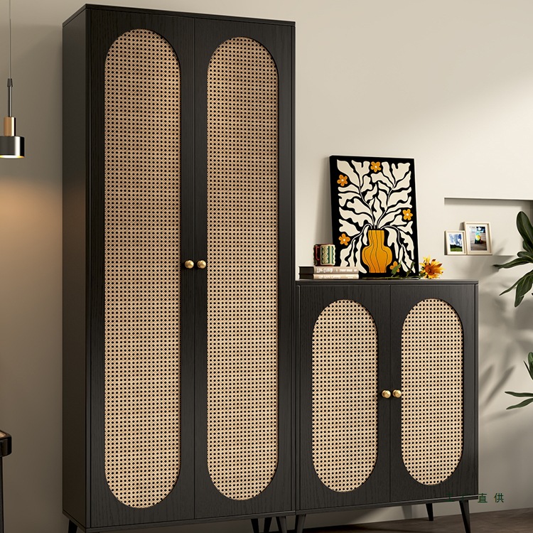 Medieval Style Shoe Cabinet, New Style, Home Entrance, Wall-Mounted Rattan, Breathable, Large-Capacity Entry-Level High and Low Combination Cabinet, Can Be Customized