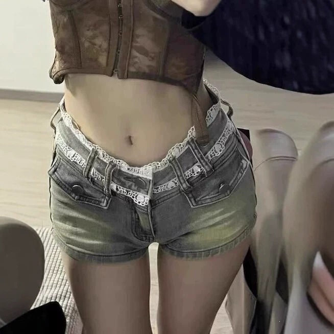 Hot Girl Elastic Denim Super Short Shorts for Women, New Spring and Summer American and European Style Sexy Hot Pants, Low-Waist Straight Pants, Trendy Hot Girl Elastic Denim Super Short Shorts for Women, New Spring and Summer American and European Style Sexy Hot Pants, Low-Waist Straight Pants, Trendy