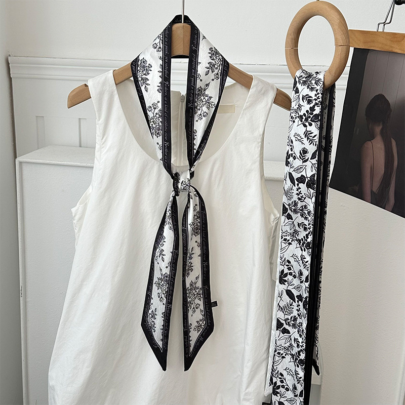 Pañuelo de seda, banda larga, sensación de alta calidad, bufanda pequeña decorativa, bolsa de toalla de seda, envuelta, pañuelo floral, cinta para el cabello, serpentín para el cabello