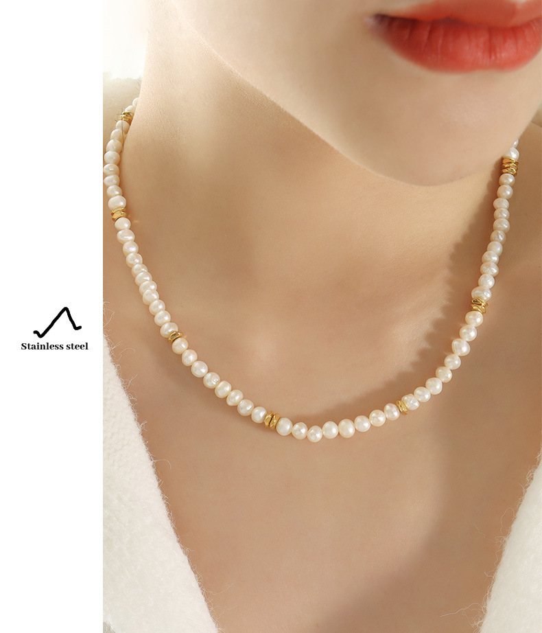 Necklace Classification 304 Stainless Steel Chain Material Elegant Irregular Freshwater Pearl Titanium Steel Beaded Plating Necklace