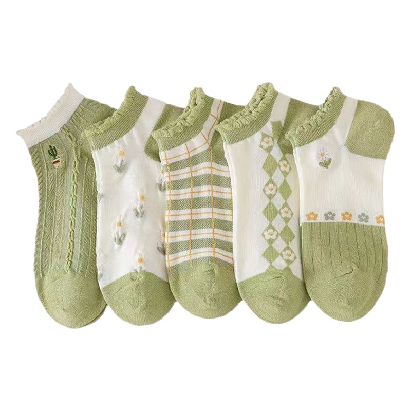Calcetines de tobillo bajos de corte bajo verde de moda de primavera y verano calcetines de mujer delgada al por mayor Zhuji fábrica producción Comercio exterior calcetines de mujer