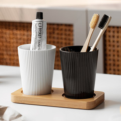 シンプルな縦紋陶磁器洗面カップ歯磨きカップ厚いカップル洗面カップセットホテル家庭用民宿歯磨きカップ