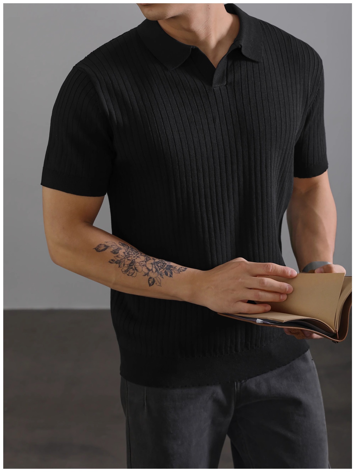 Herren Polo Shirt Strick Kurzarm Gestreift Aus Eisseide_voghion.com