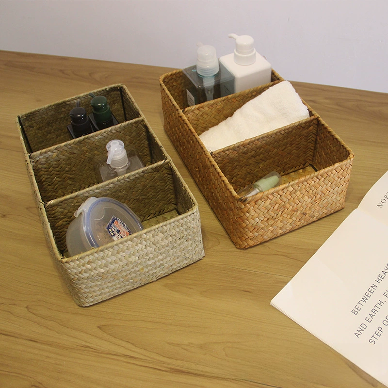 Straw woven table retro storage box, storage basket