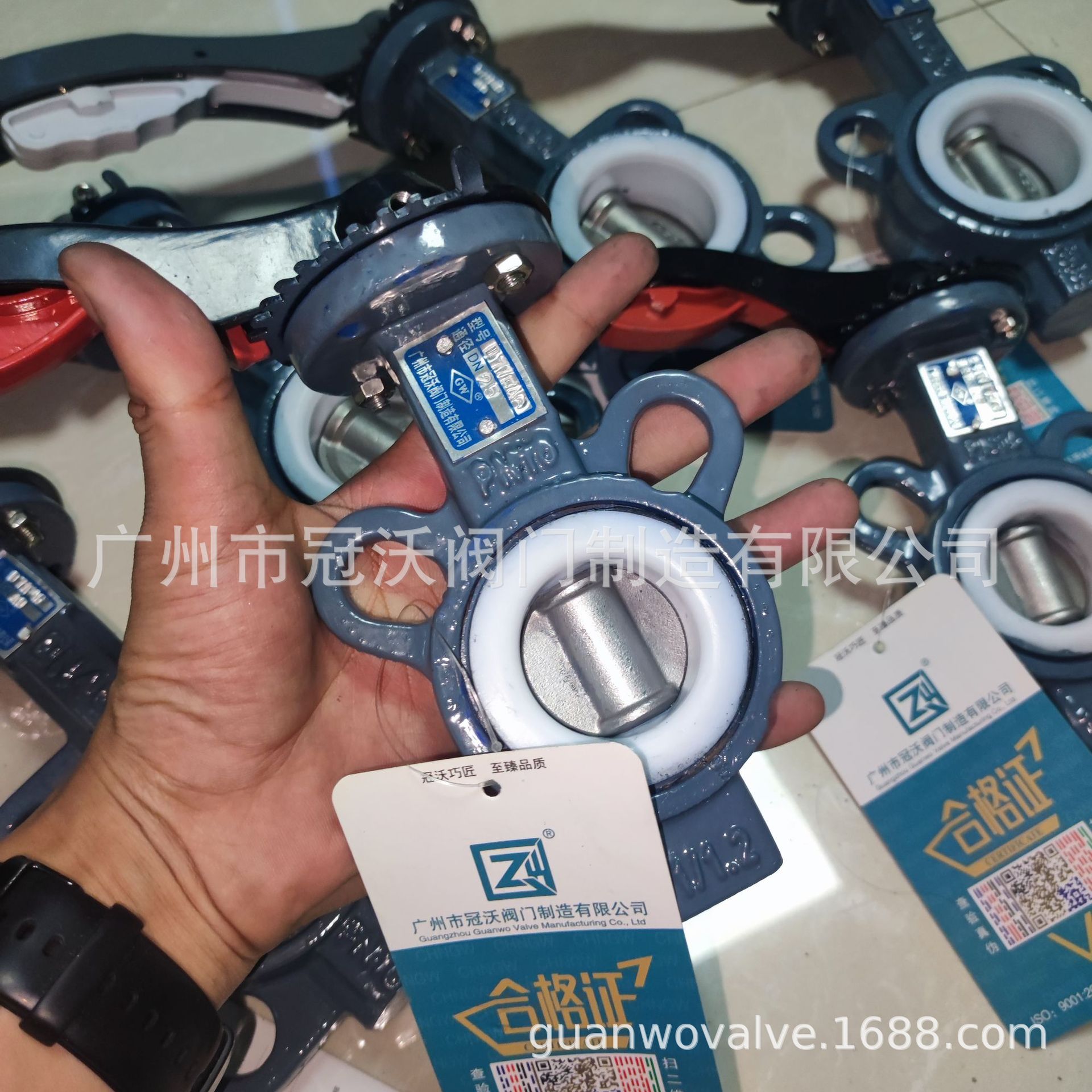 DN15 DN20 DN25 DN32 DN40手动对夹蝶阀对夹阀冠沃不锈钢四氟蝶阀