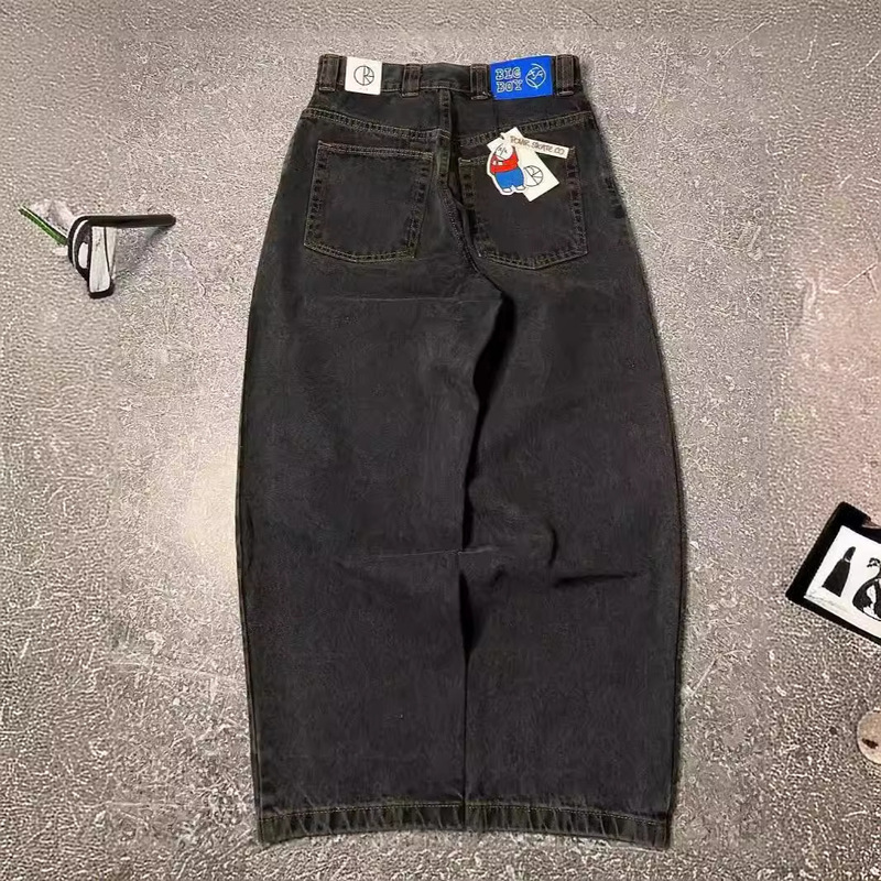 American-style Y2K Polar Big Boy Hip-hop Embroidered Dipped Jeans Men's Casual All-match Straight Jeans