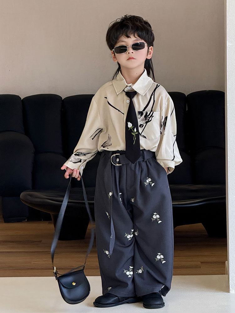 Осенняя детская рубашка для мальчиков, в корейском стиле, короткий рукав, в западном стиле, детская одежда