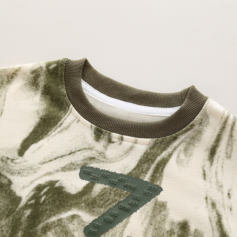 Conjunto de dos piezas con leggings casuales y suéter para niños pequeños y medianos con nuevo diseño teñido anudado que da sensación de primavera_voghion.com