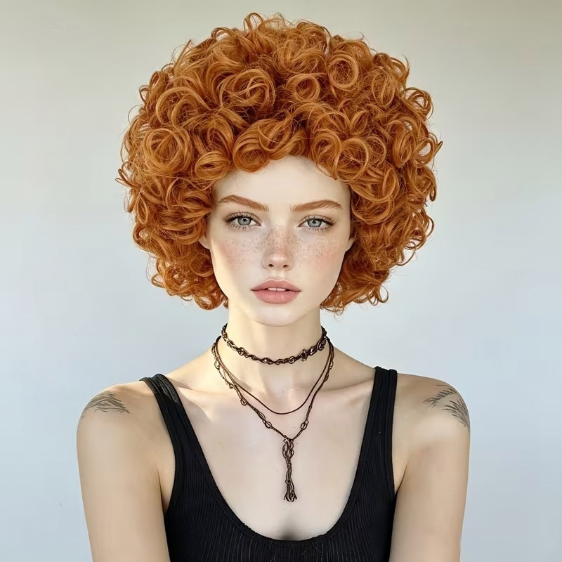 Cross-border hot-selling African unisex export wig, European and American style, 70s retro short curly hair, wholesale