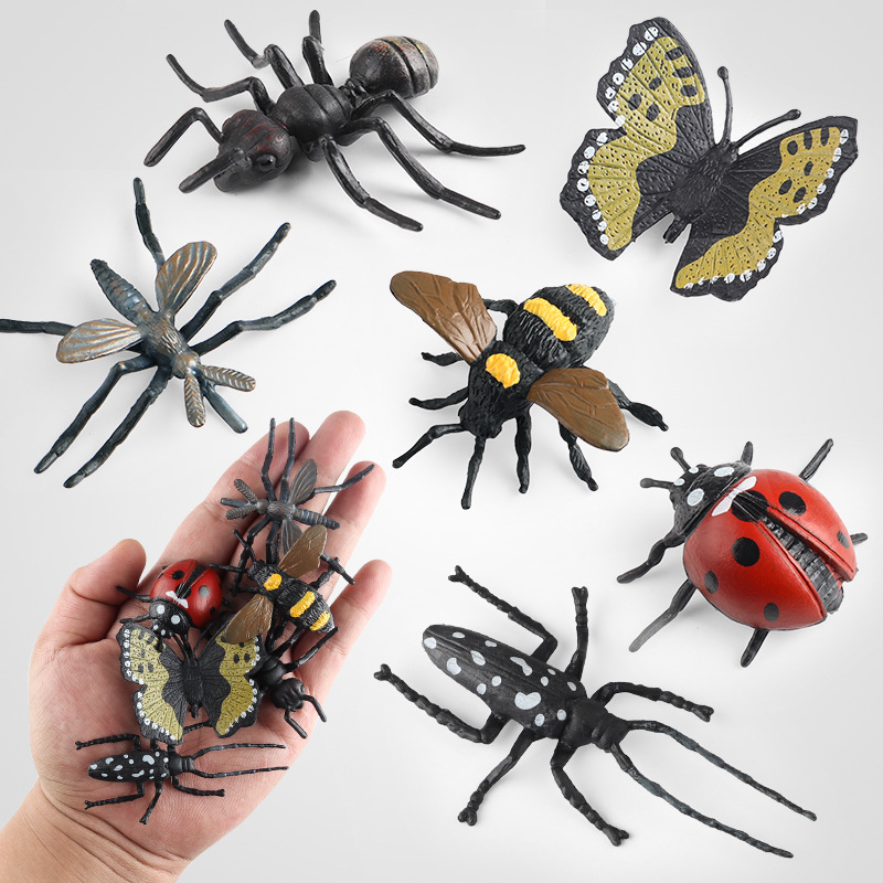 仿真實心昆蟲動物模型套裝中號蝴蝶蜜蜂螞蟻天牛蚊子瓢蟲螳螂蜘蛛