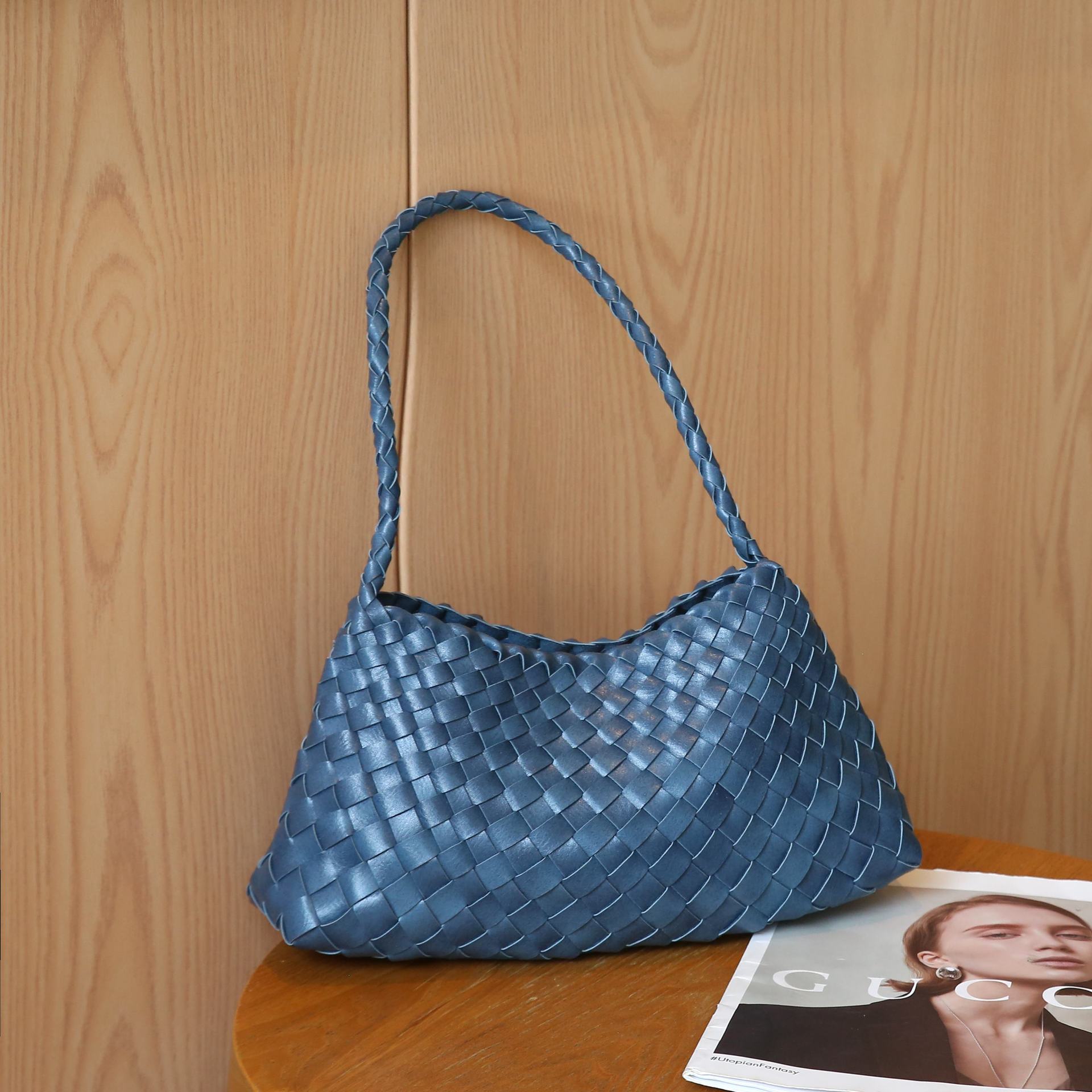Trending Women's Designer Mini Bag - Genuine Leather Hand-Woven French Style Shoulder Underarm Bag - Thumbnail 6