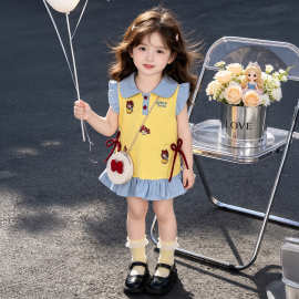 女童夏季Polo公主裙2026新款儿童洋气时髦女宝卡通印花甜美连衣裙