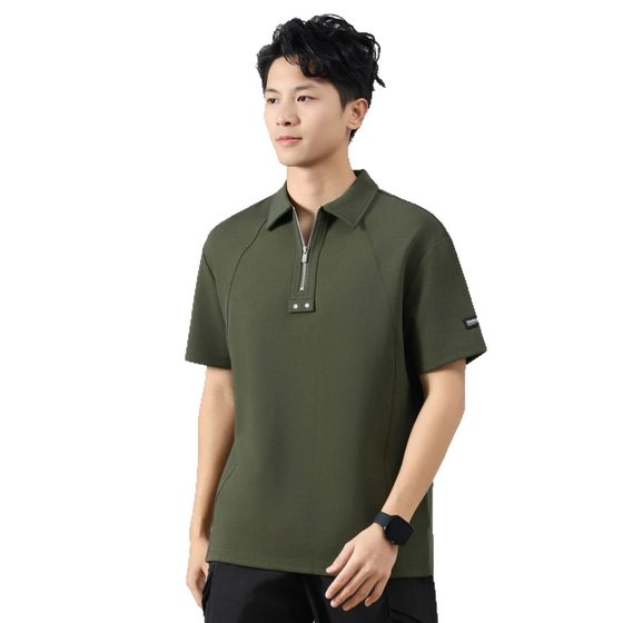 Lel Collar Texture Roman Cloth Polo Shirt Men's Summer 2025 New Arrival Wear-Resistant Loose Casual Breathable Short-Sleeved T-Shirt