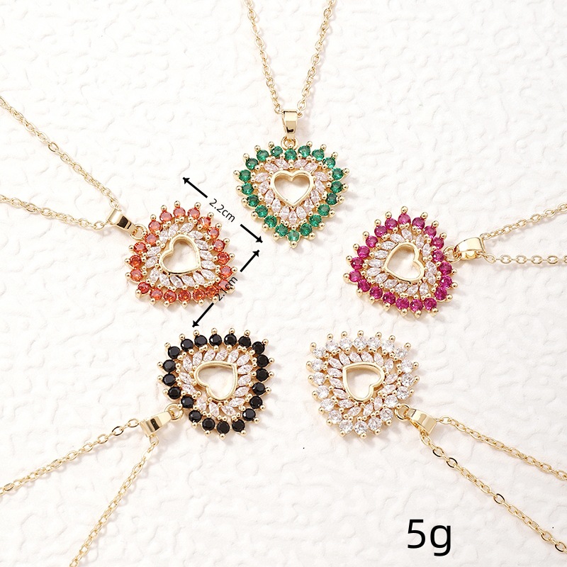 8g Weight Wholesale Jewelry Simple Style Heart Shape Copper Zircon Pendant Necklace