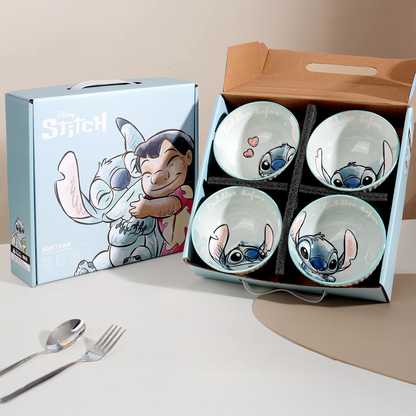 Disney Stitch Ceramic Tableware Food-Grade Baby Household Rice Bowl High-Value Bowl and Plate Set Souvenir