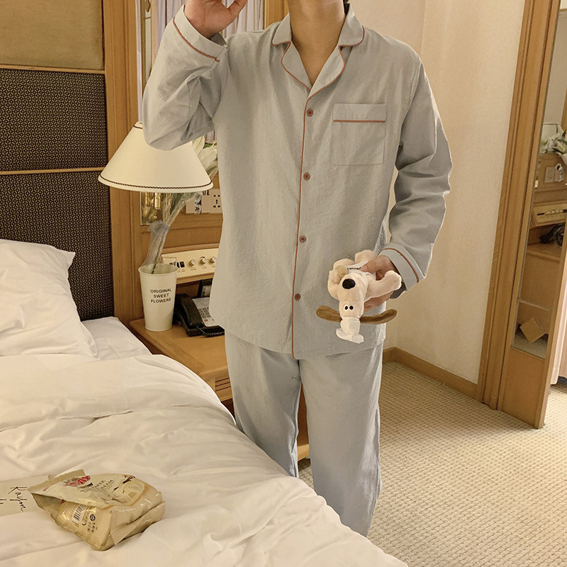 Product details picture_real shot#new product#men's comfortable loose stripesEarly autumn pajamas and home clothes set