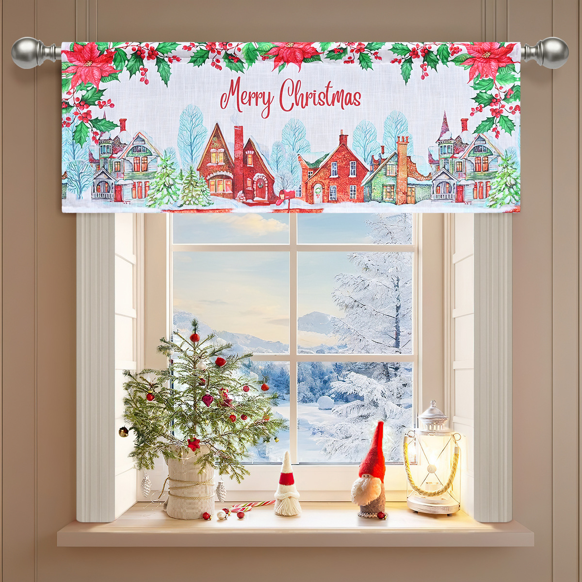 Nuevo estilo transfronterizo colorido Navidad cortina de impresión de cortina corta cortina de barrera de sombra de cocina europea y americana fabricante de cortinas pequeñas